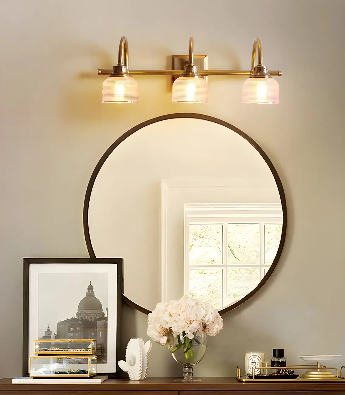 Glam Brass Vanity Lights with Prismatic Glass Shade for Bathroom Image - 18 | homeyfad