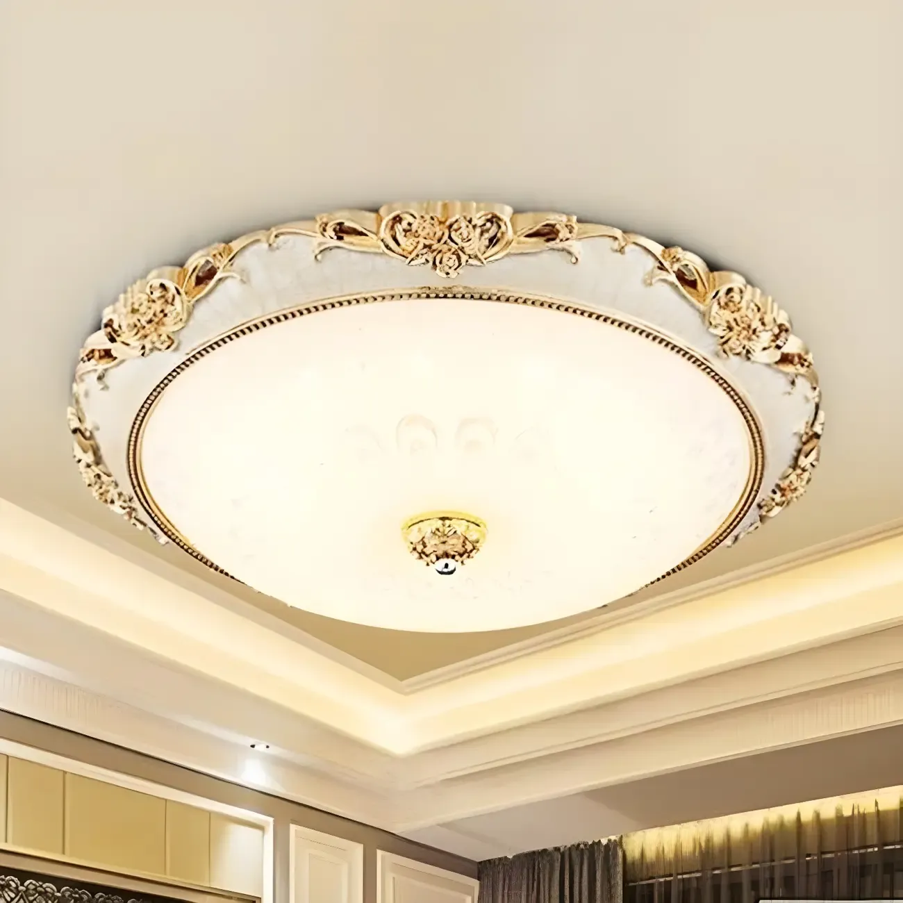 Gold Glass Dome Classic Flush Mount LED Ceiling Light Image - 1