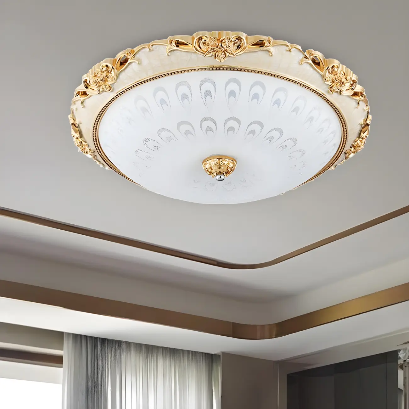 Gold Glass Dome Classic Flush Mount LED Ceiling Light Image - 3 | homeyfad