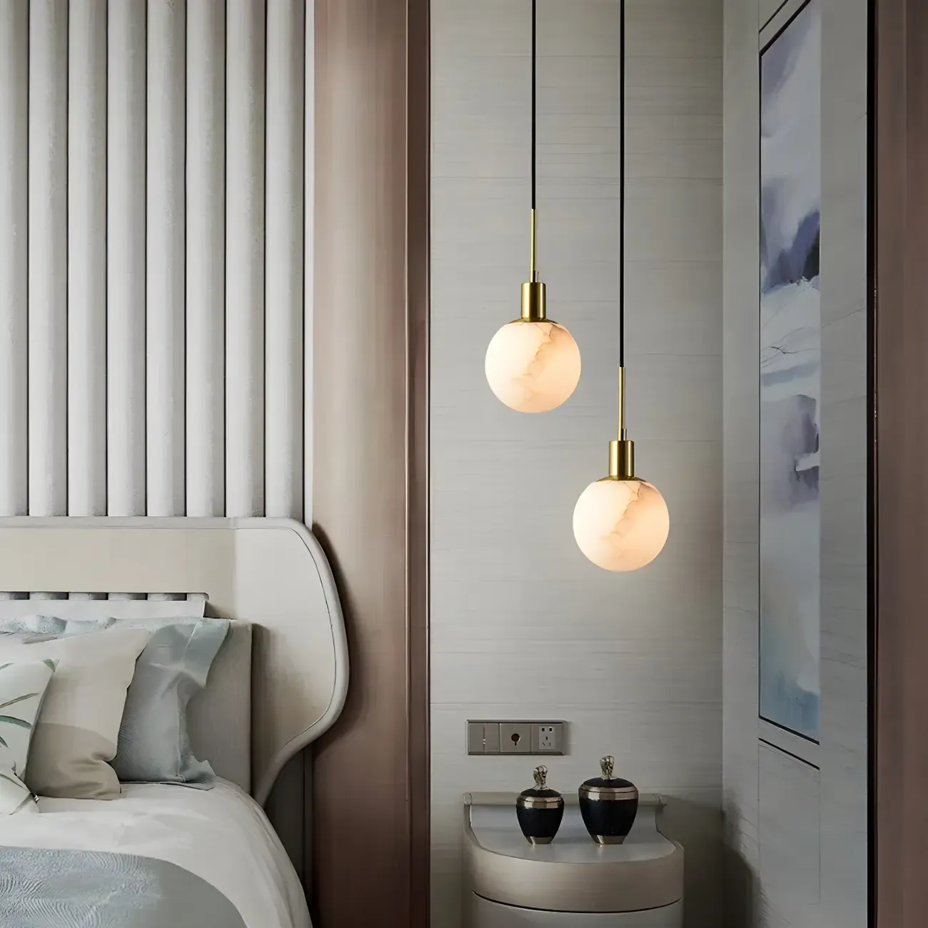 Minimalistic Alabaster White Bell Globe Pendant Light Image - 3