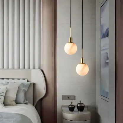 Minimalistic Alabaster White Bell Globe Pendant Light Image - 3