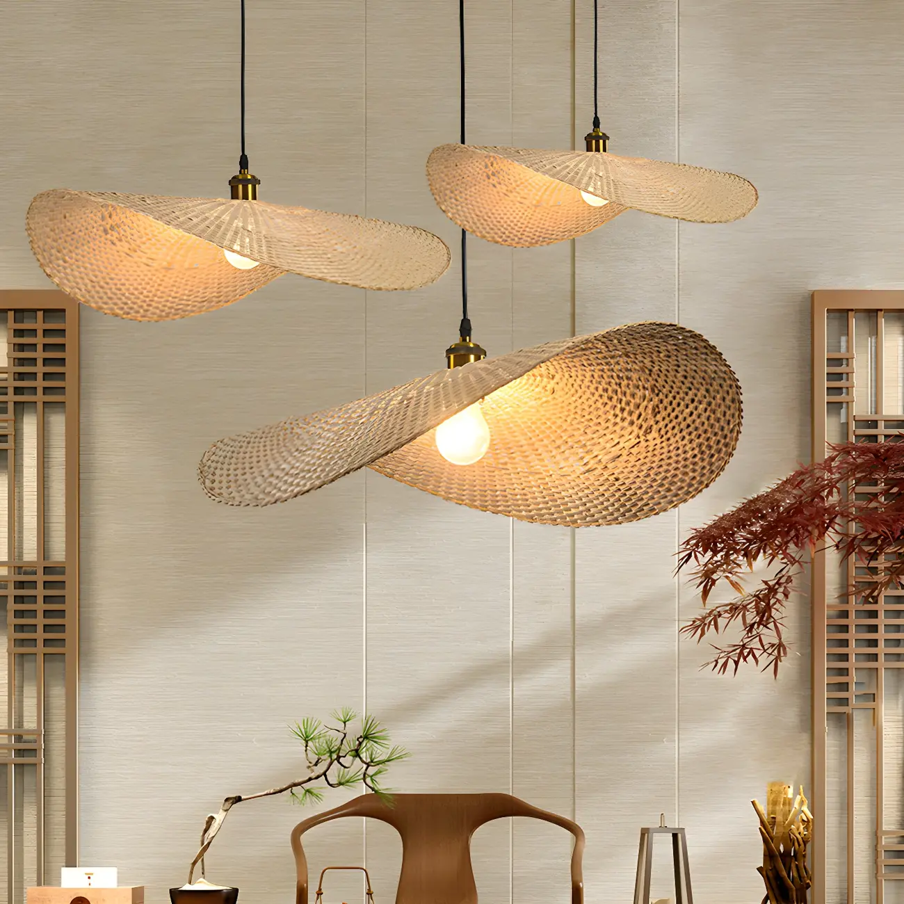 Bamboo Oriental Pendant Light Hanging Fixture for Indoor Image - 1 | homeyfad