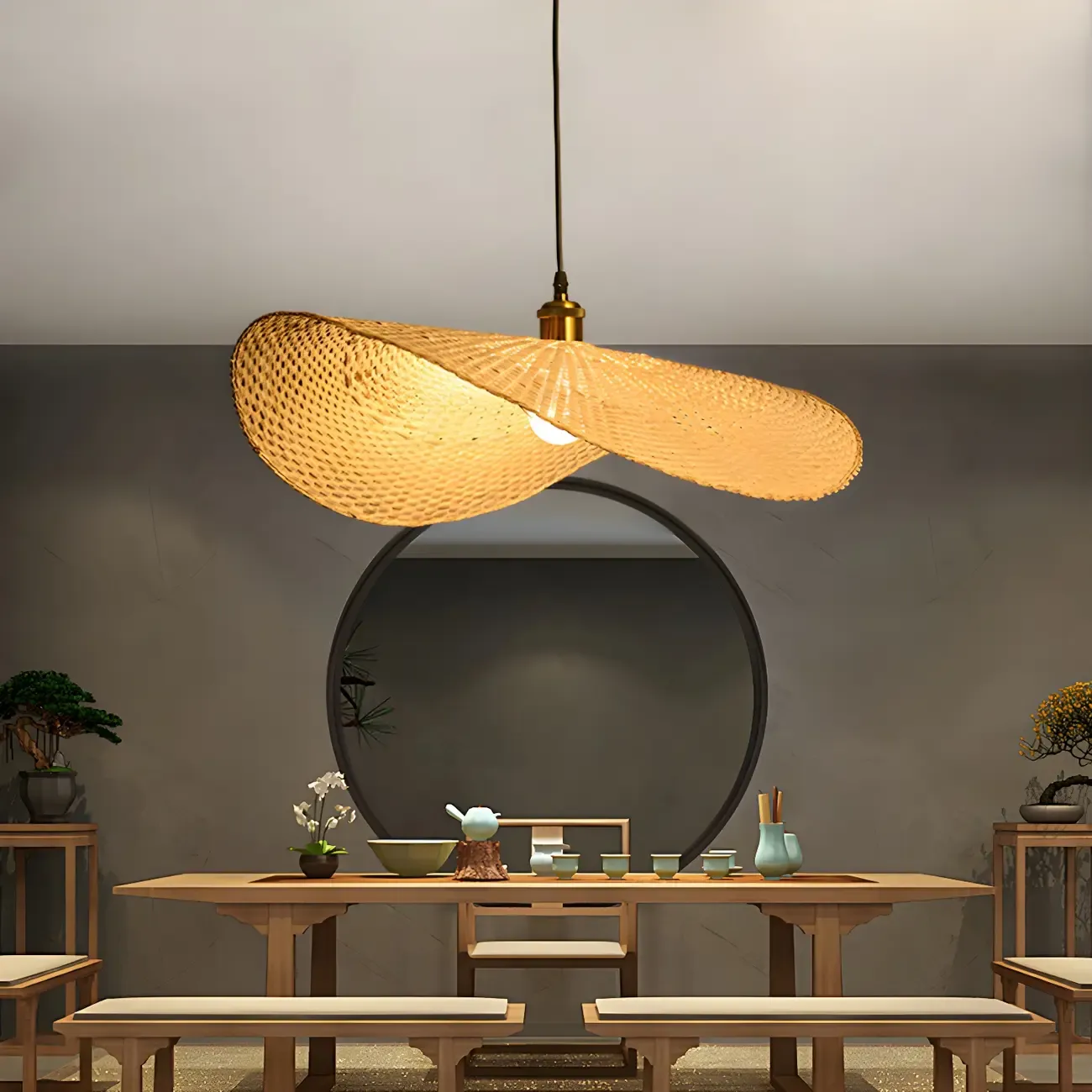 Bamboo Oriental Pendant Light Hanging Fixture for Indoor Image - 6