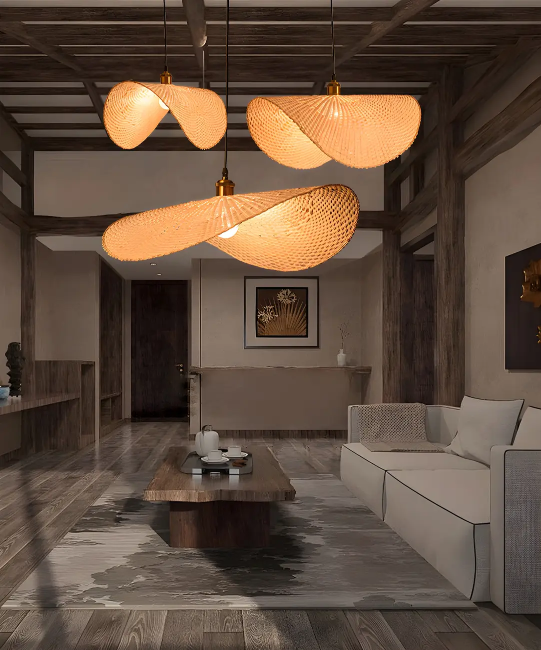 Bamboo Oriental Pendant Light Hanging Fixture for Indoor Image - 15 | homeyfad