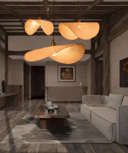 Bamboo Oriental Pendant Light Hanging Fixture for Indoor Image - 15