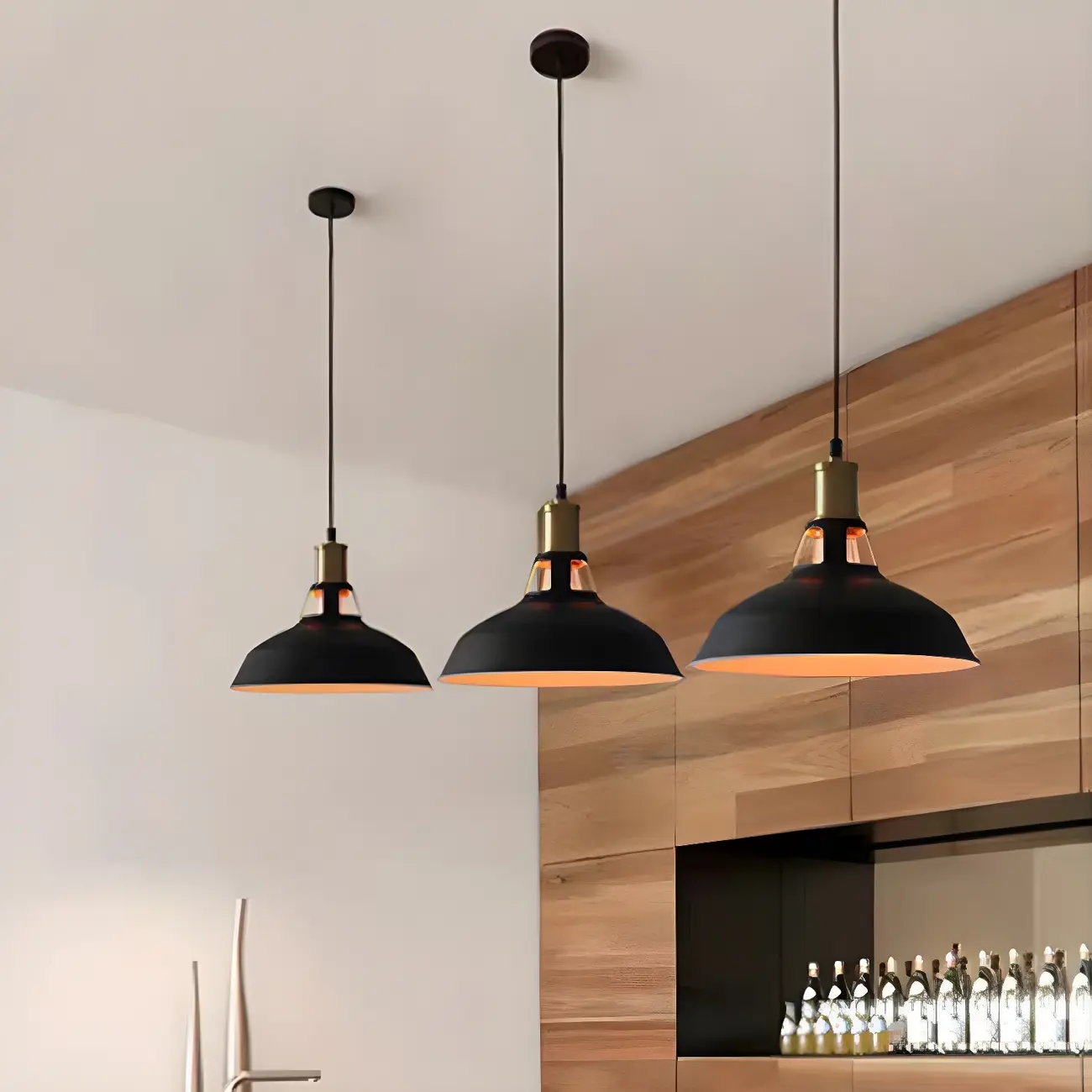 Industrial 1-Light Black Gold Iron Barn Pendant Light Image - 2 | homeyfad