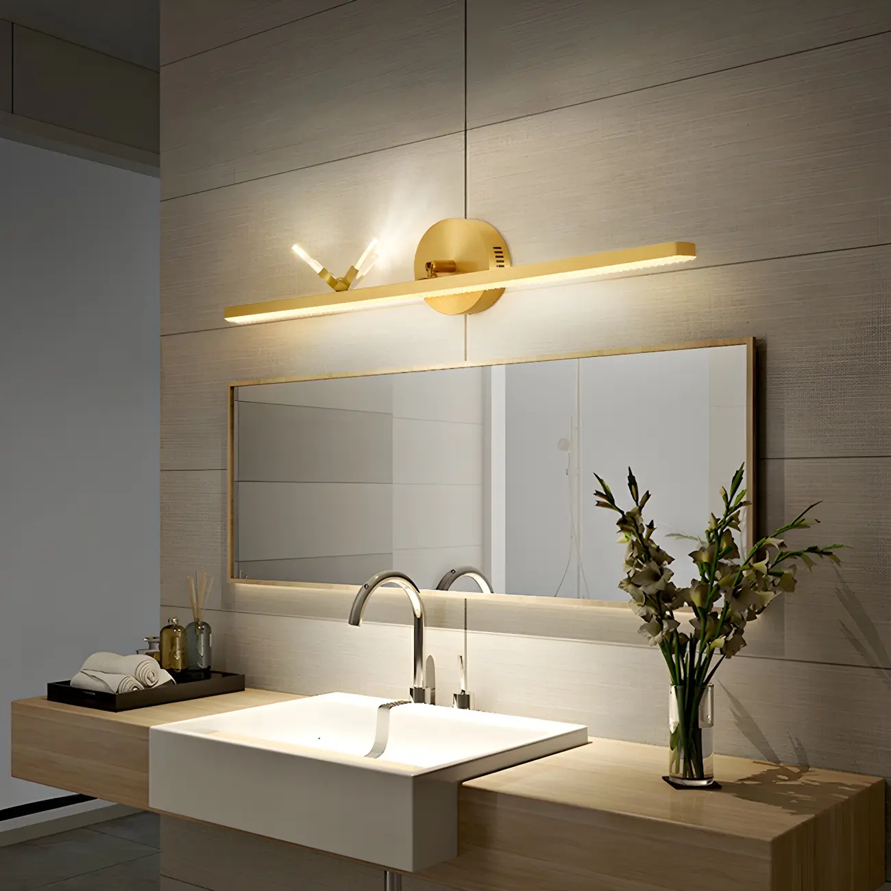 Elegant Linear LED Vanity Light with Gold Accent for Bathroom Image - 1 | homeyfad