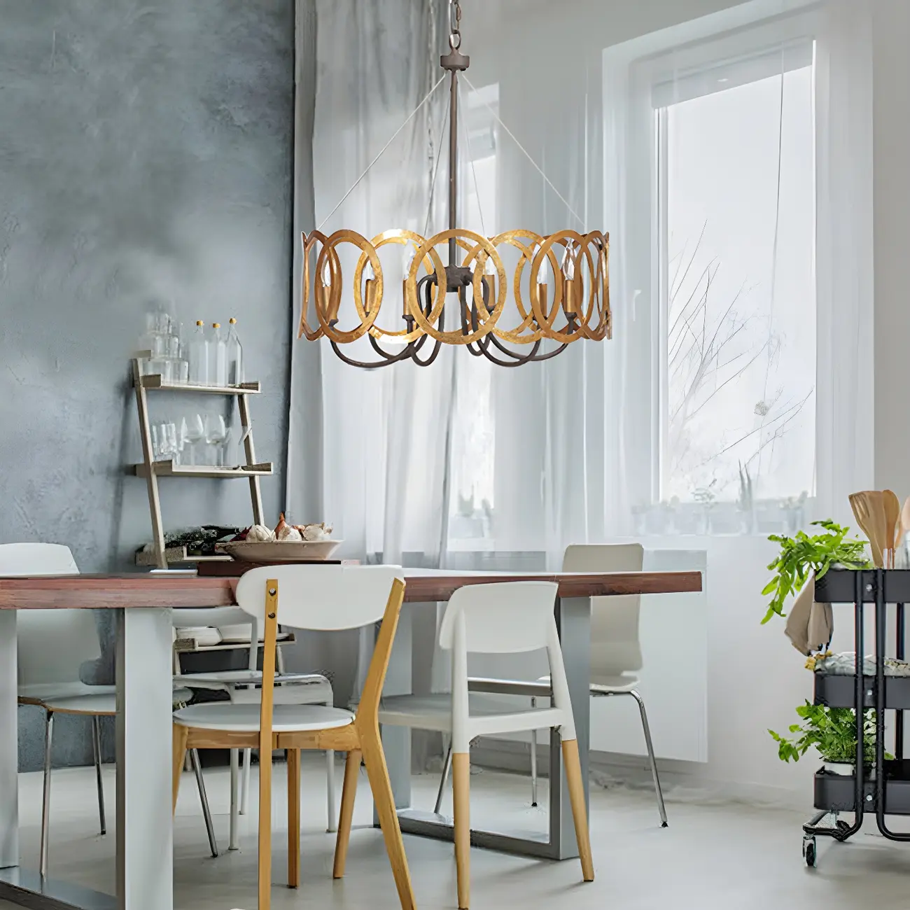 Gold Circular Metal Ring Modern Linear Chandelier Image - 4 | homeyfad