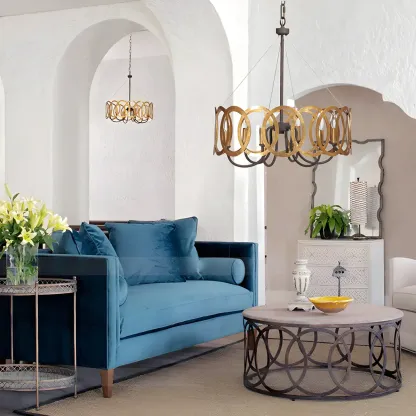 Gold Circular Metal Ring Modern Linear Chandelier Image - 5