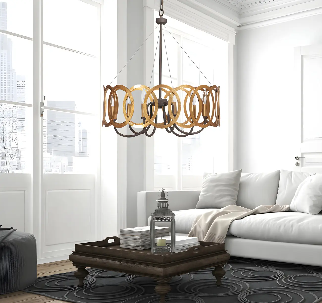 Gold Circular Metal Ring Modern Linear Chandelier Image - 1 | homeyfad