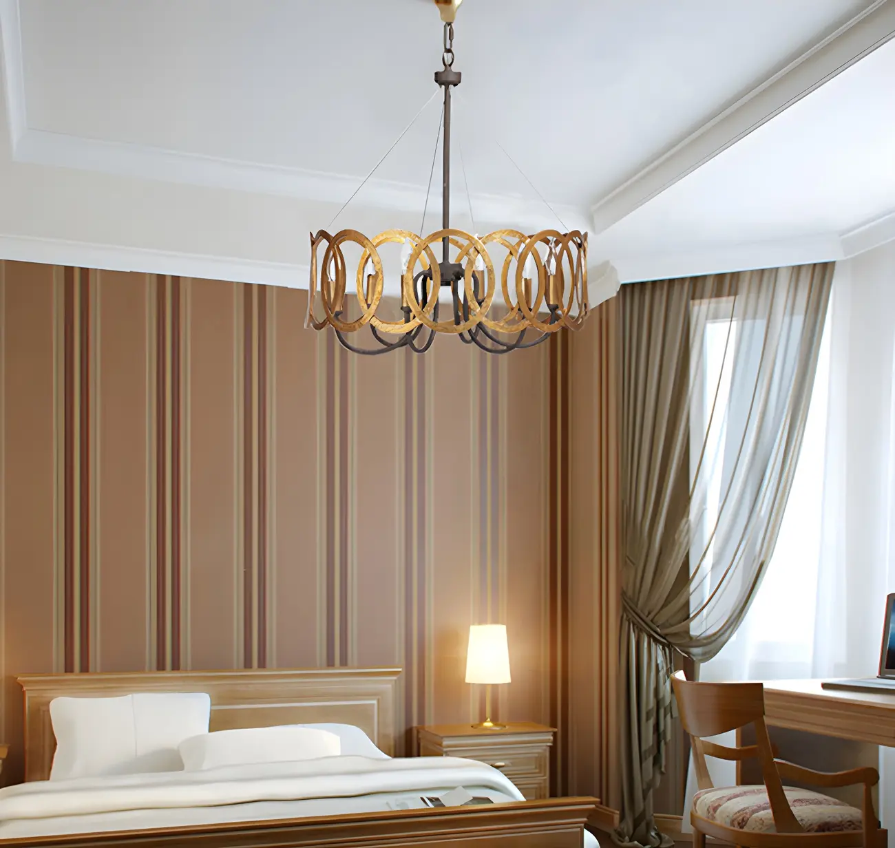 Gold Circular Metal Ring Modern Linear Chandelier Image - 3 | homeyfad