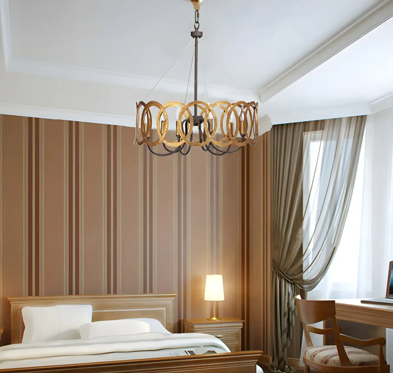 Gold Circular Metal Ring Modern Linear Chandelier Image - 3