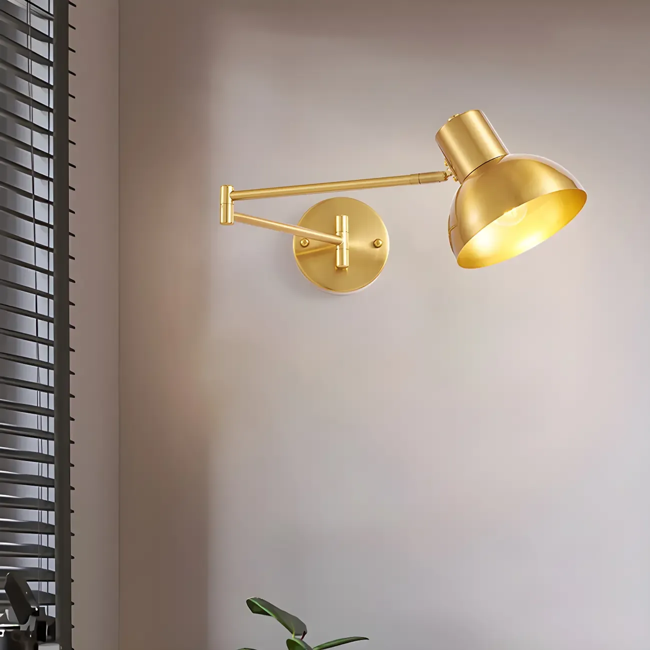 Modern Metal Gold Adjustable Swing Arm Wall Light Image - 3