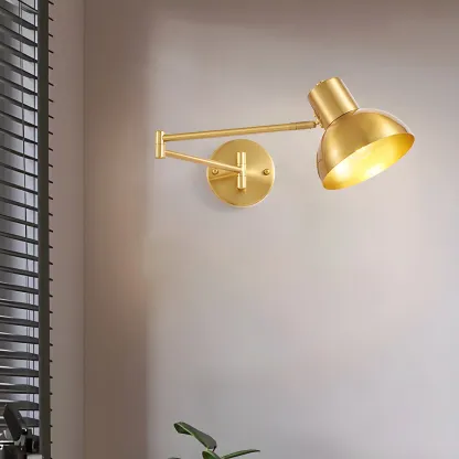 Modern Metal Gold Adjustable Swing Arm Wall Light Image - 3