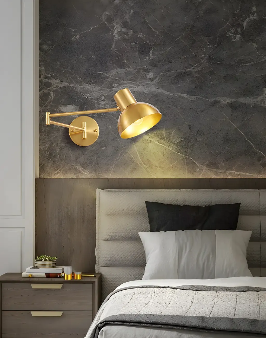 Modern Metal Gold Adjustable Swing Arm Wall Light Image - 1