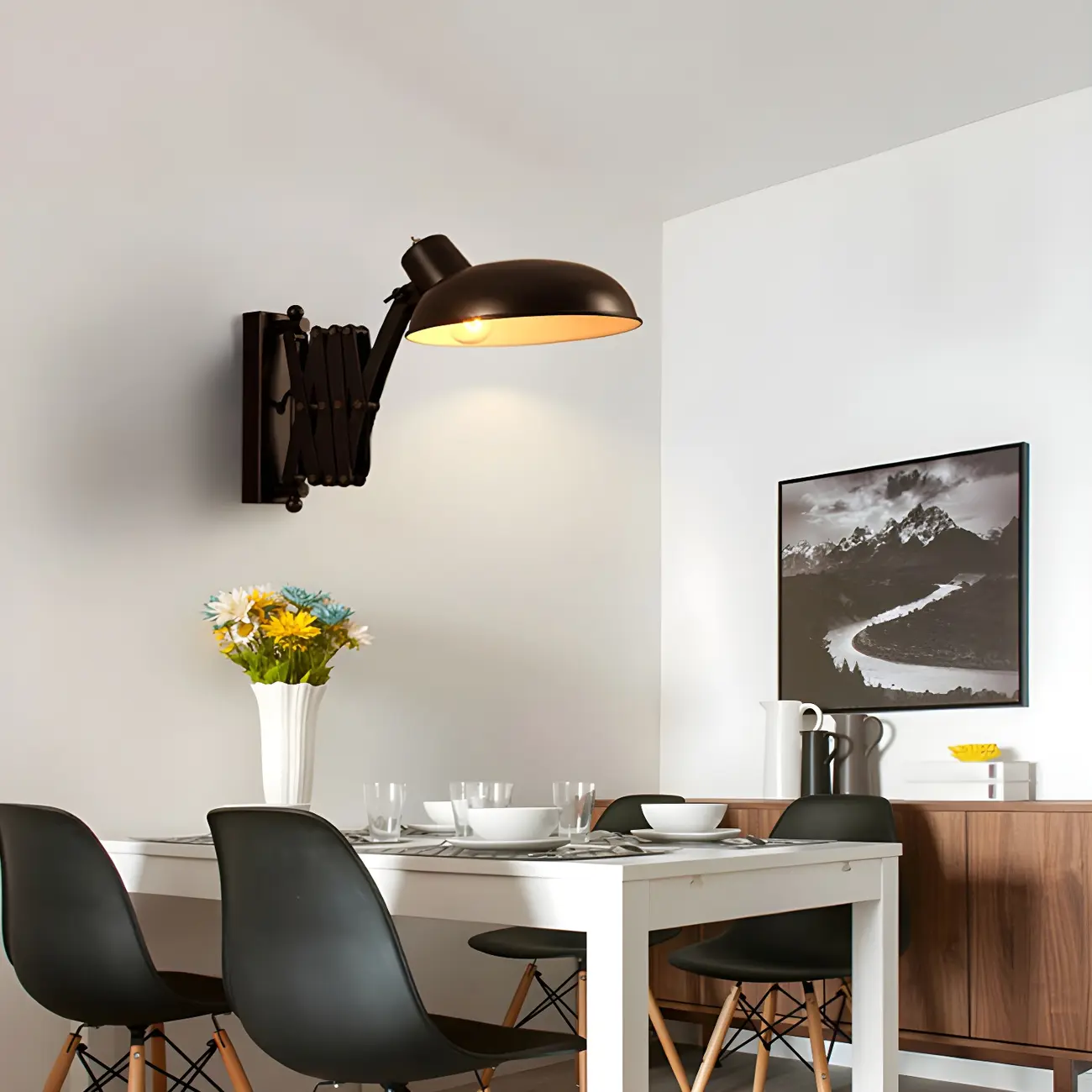 Retro Industrial Metal Black Swing Arm Wall Light Image - 2 | homeyfad