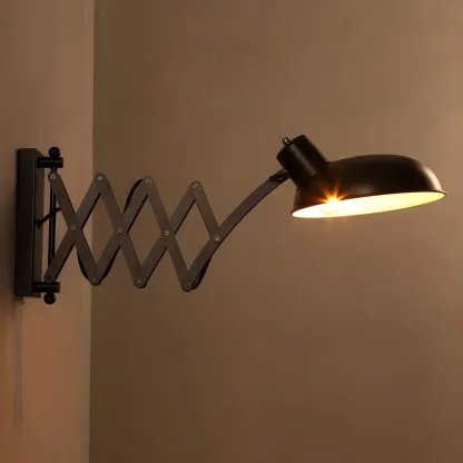 Retro Industrial Metal Black Swing Arm Wall Light Image - 5