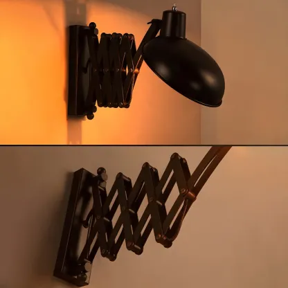 Retro Industrial Metal Black Swing Arm Wall Light Image - 7