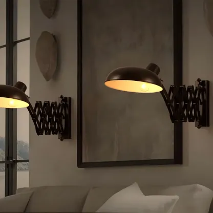 Retro Industrial Metal Black Swing Arm Wall Light Image - 11