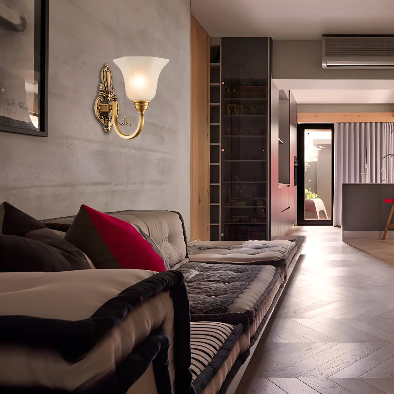 Colonial Brass Up Wall Sconce with Glass Shade for Hallway | homeyfad