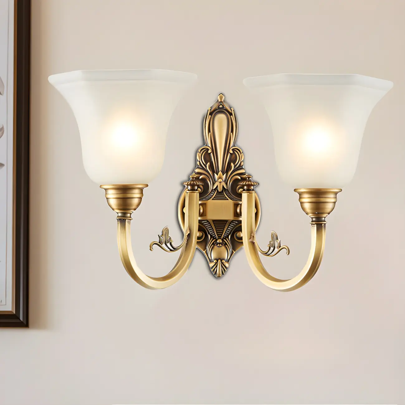 Colonial Brass Up Wall Sconce with Glass Shade for Hallway | homeyfad