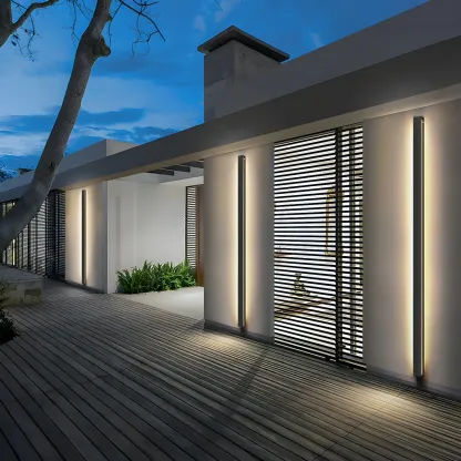 Modern Metal Black Linear Outdoor LED Wall Light Fixture Image - 4
