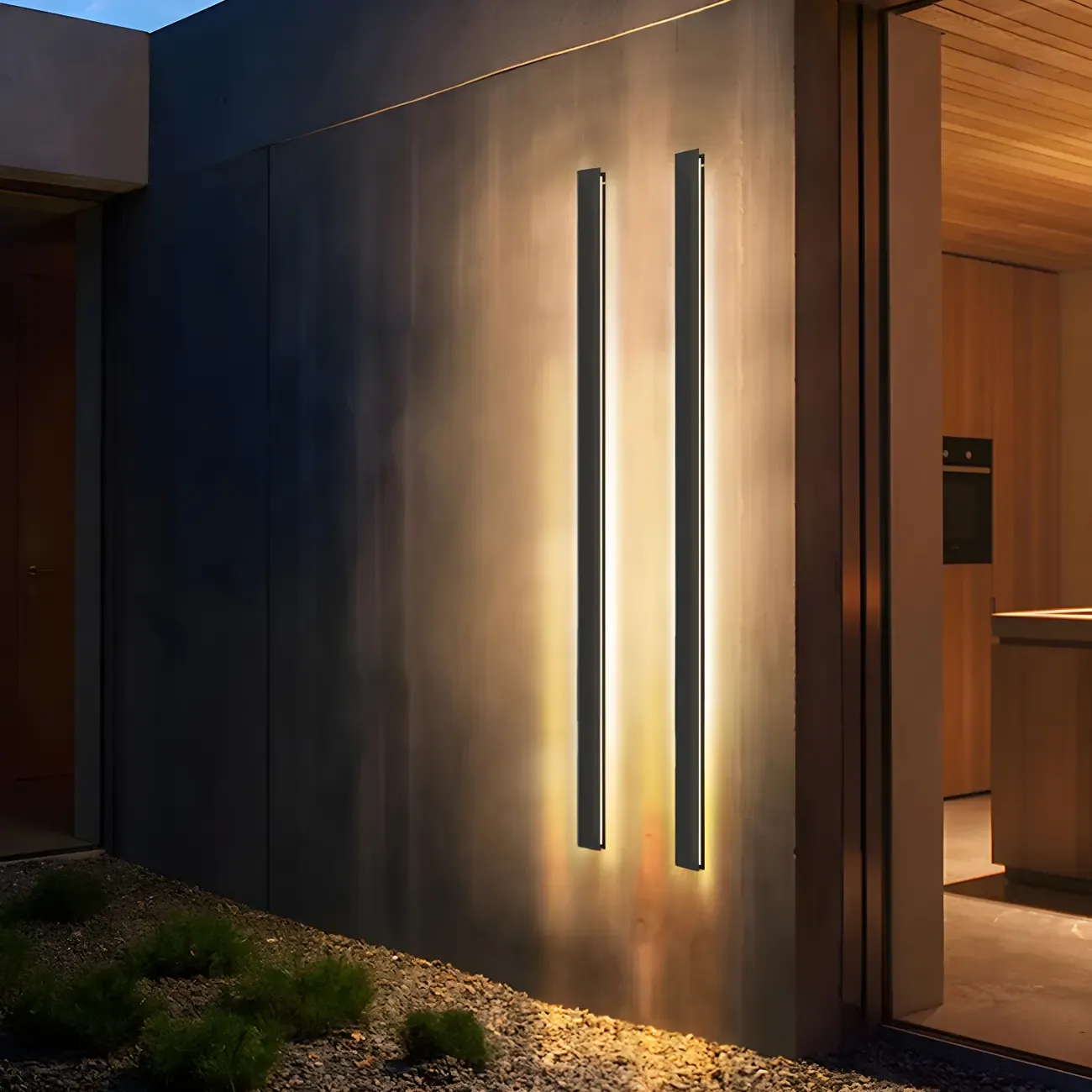 Modern Metal Black Linear Outdoor LED Wall Light Fixture Image - 5