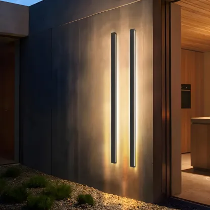 Modern Metal Black Linear Outdoor LED Wall Light Fixture Image - 5