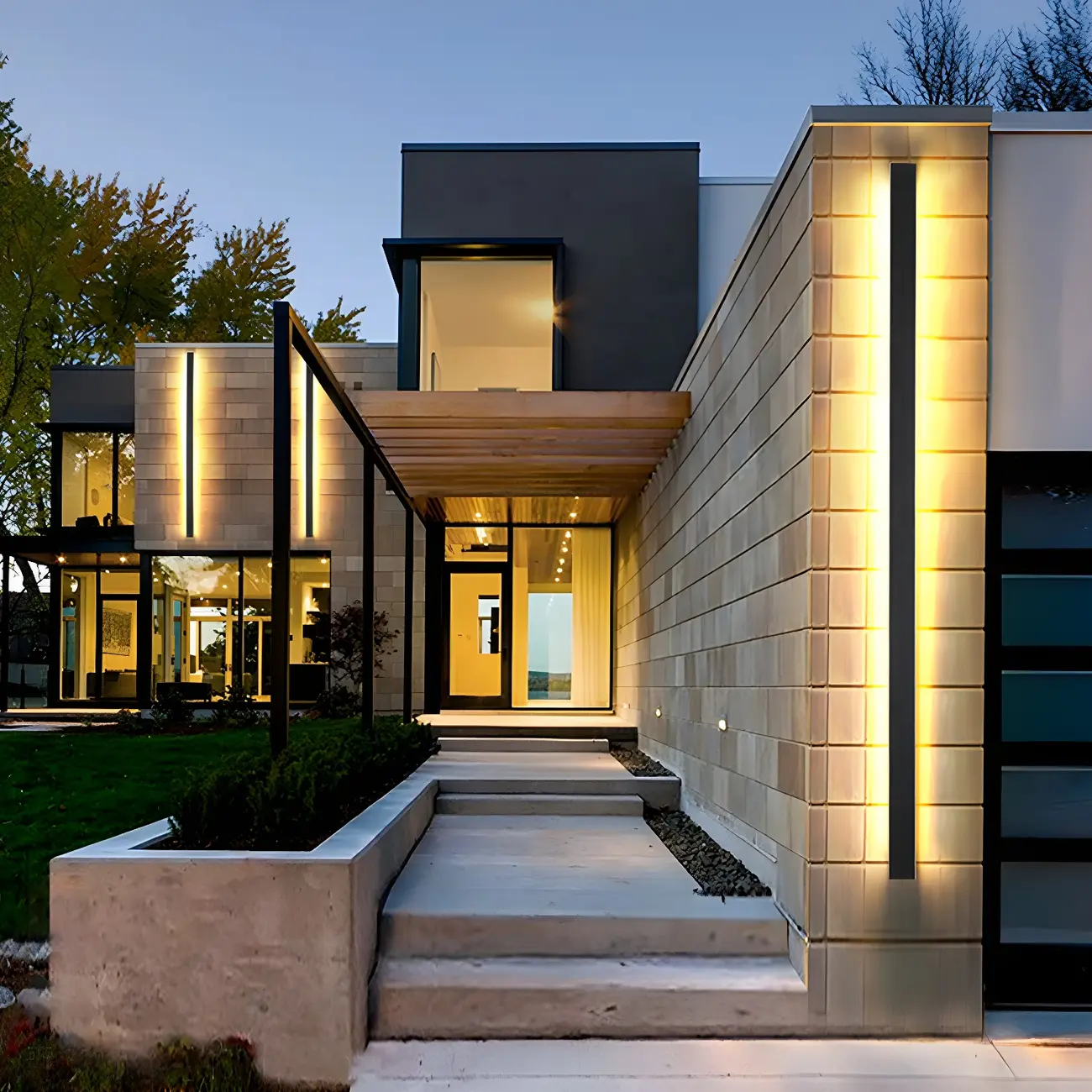 Modern Metal Black Linear Outdoor LED Wall Light Fixture Image - 12 | homeyfad