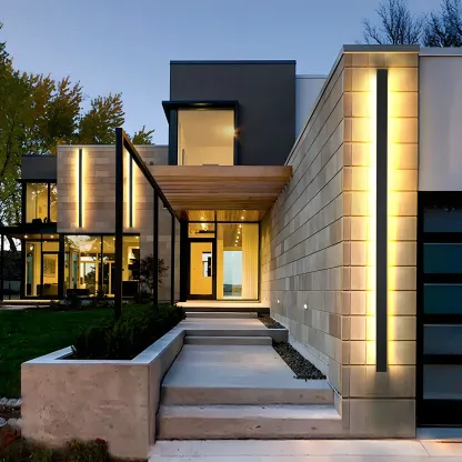 Modern Metal Black Linear Outdoor LED Wall Light Fixture Image - 12