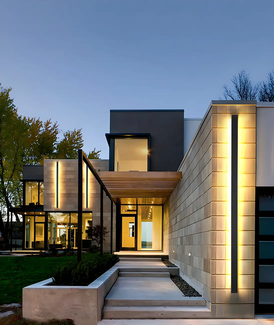 Modern Metal Black Linear Outdoor LED Wall Light Fixture Image - 16 | homeyfad