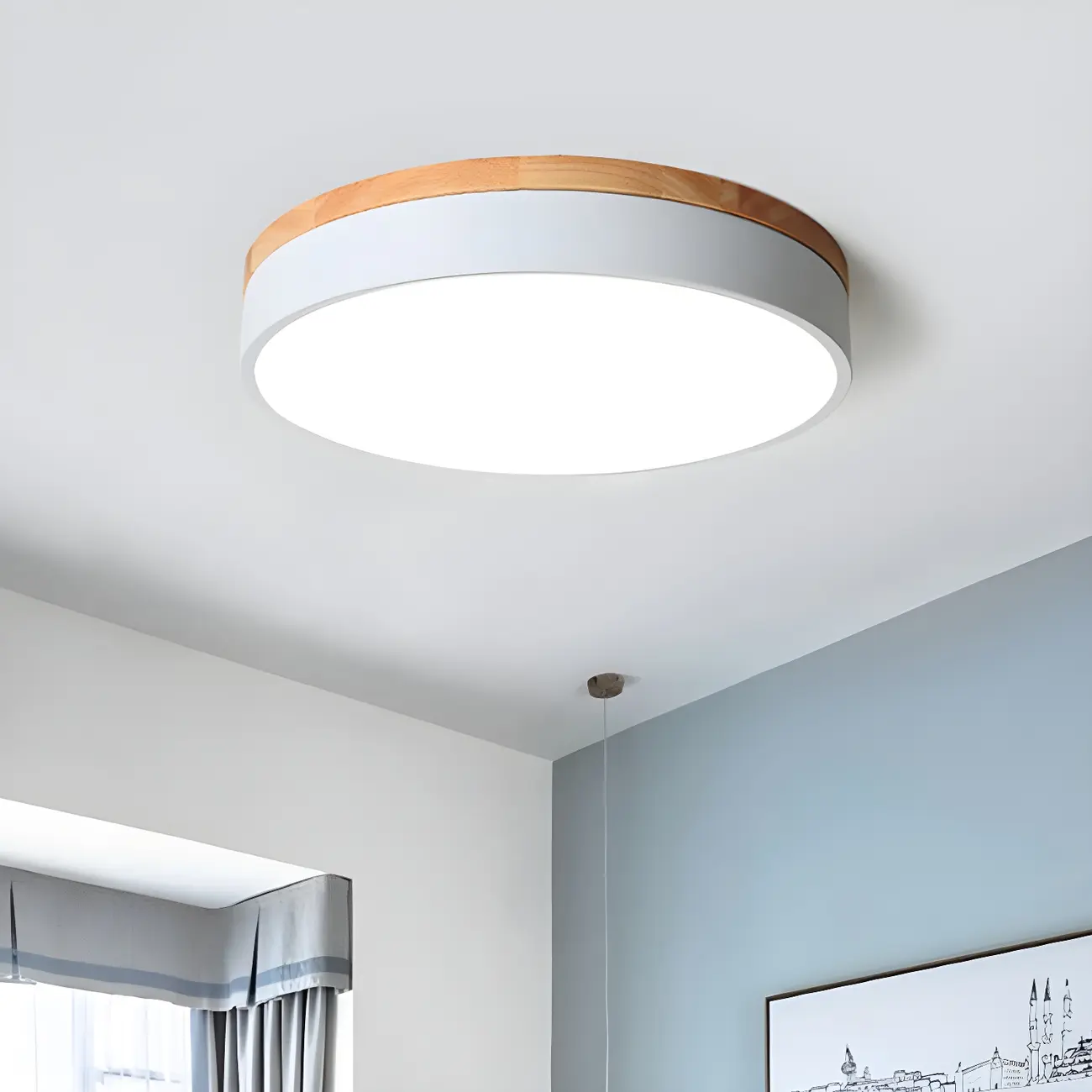 Modern LED Flush Ceiling Light with Wood for Bedroom Image - 1 | homeyfad