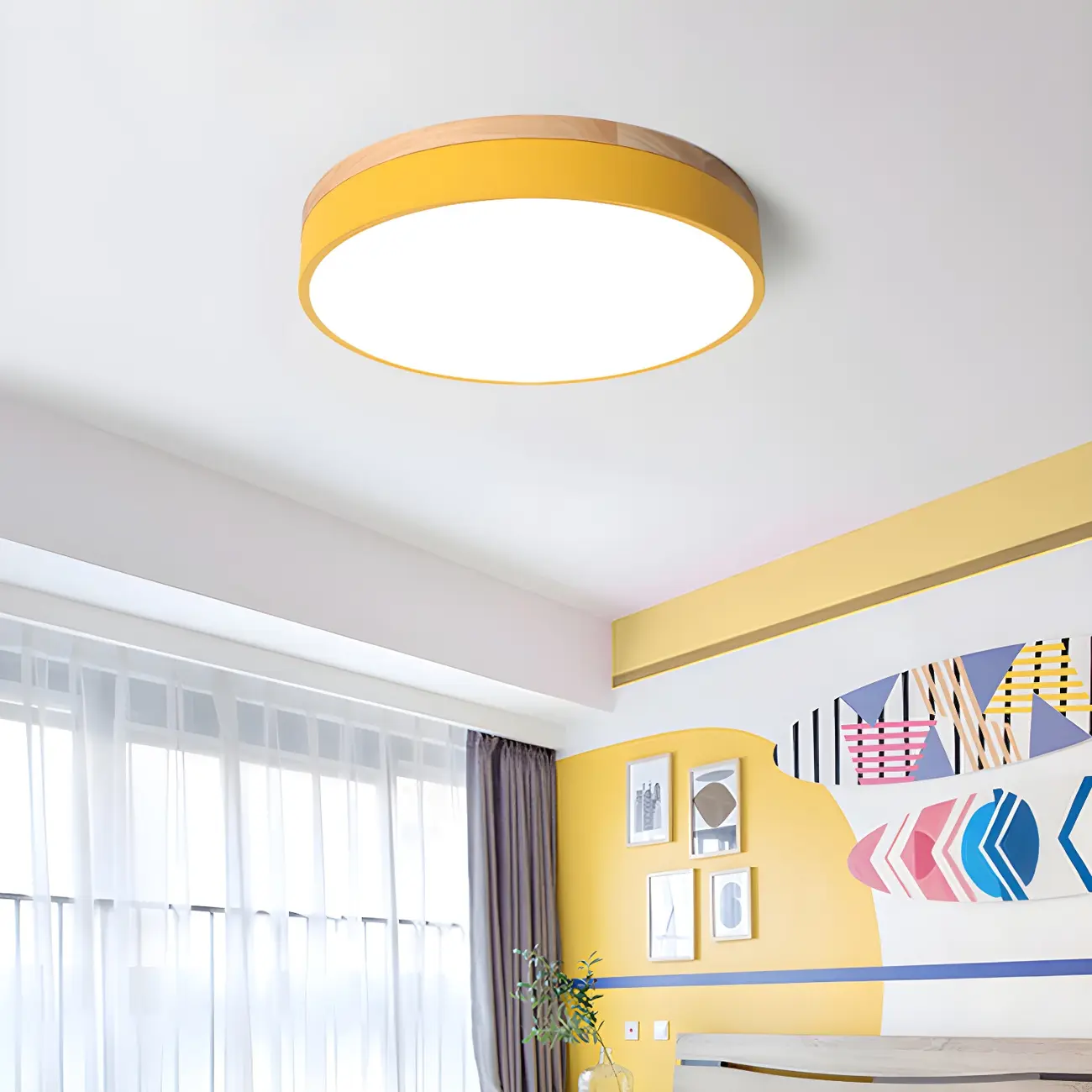 Modern LED Flush Ceiling Light with Wood for Bedroom Image - 6 | homeyfad