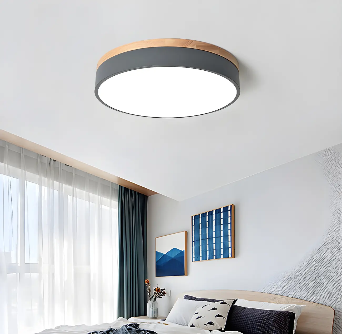 Modern LED Flush Ceiling Light with Wood for Bedroom Image - 3 | homeyfad