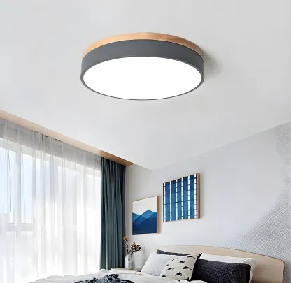 Modern LED Flush Ceiling Light with Wood for Bedroom Image - 3