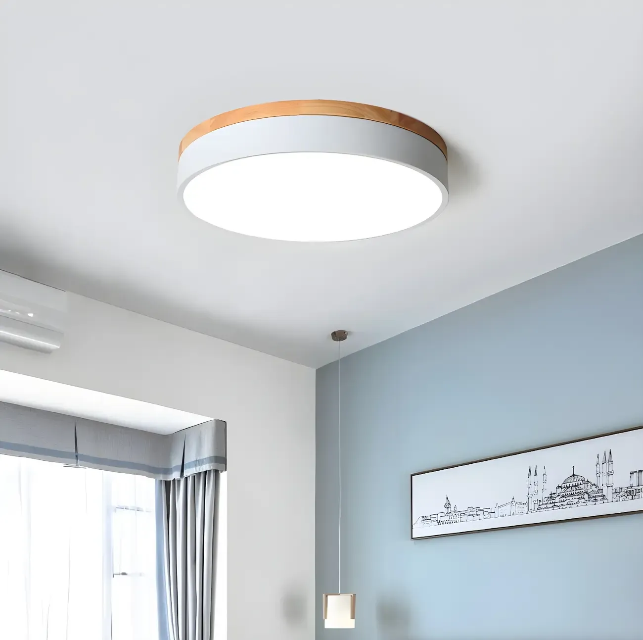 Modern LED Flush Ceiling Light with Wood for Bedroom Image - 2