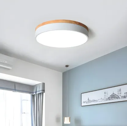 Modern LED Flush Ceiling Light with Wood for Bedroom Image - 2