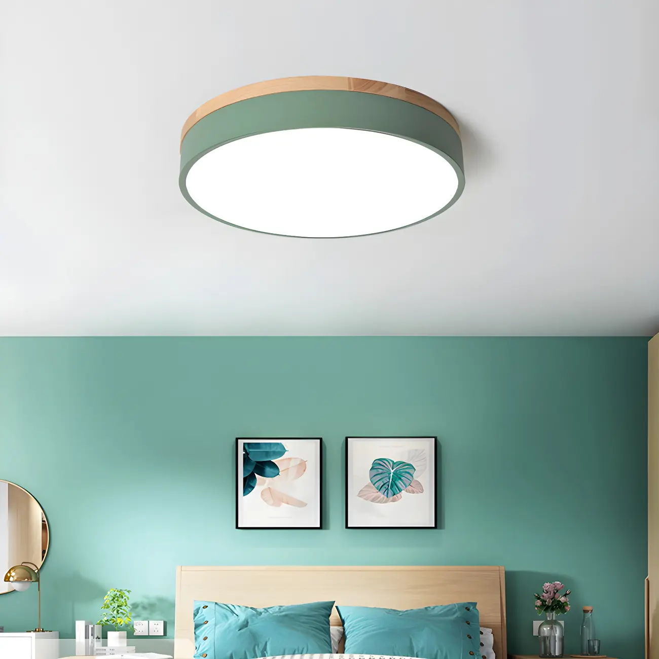Modern LED Flush Ceiling Light with Wood for Bedroom Image - 5 | homeyfad