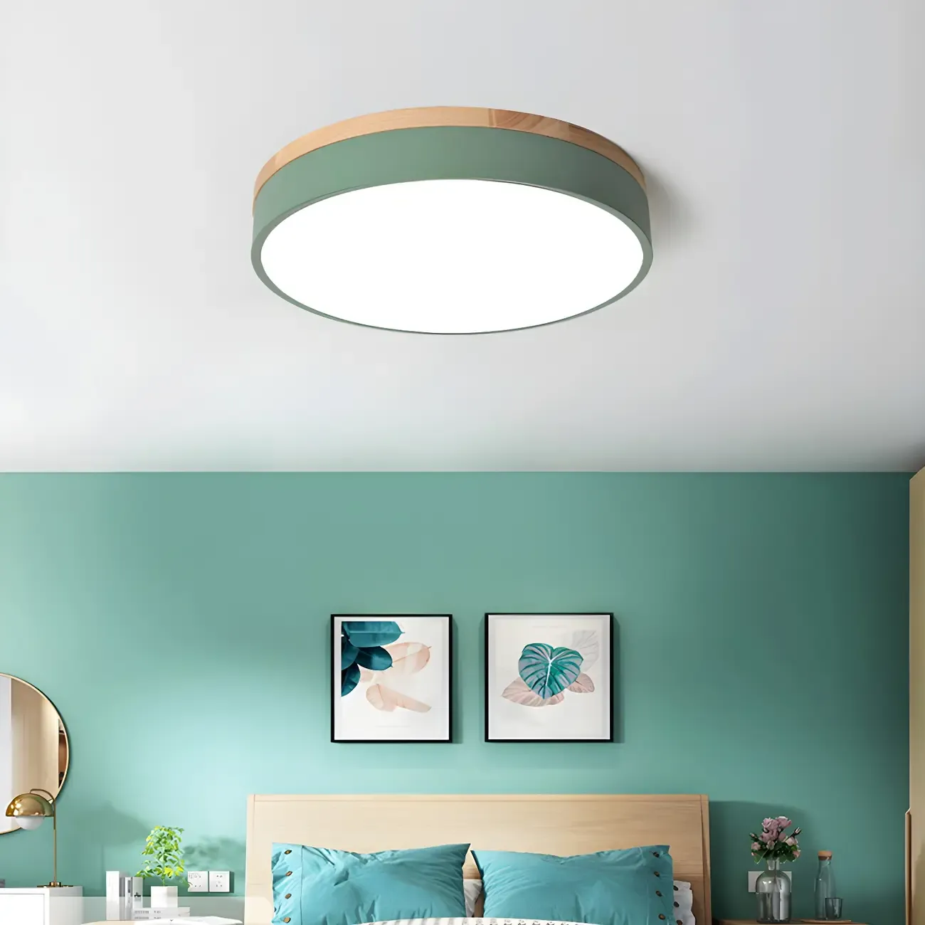 Modern LED Flush Ceiling Light with Wood for Bedroom Image - 5