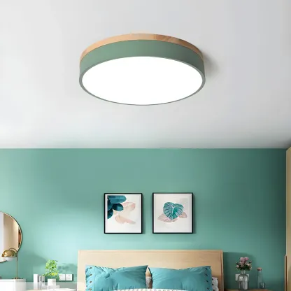 Modern LED Flush Ceiling Light with Wood for Bedroom Image - 5