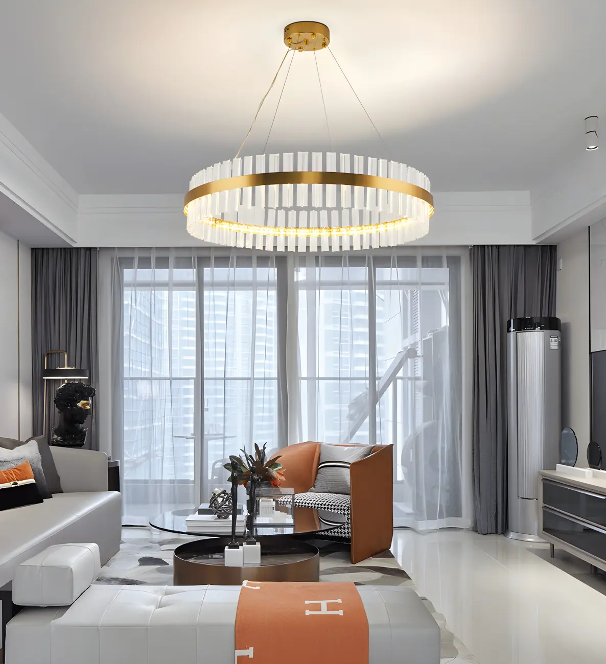 Modern Brass Round Crystal Island Chandelier Image - 18 | homeyfad