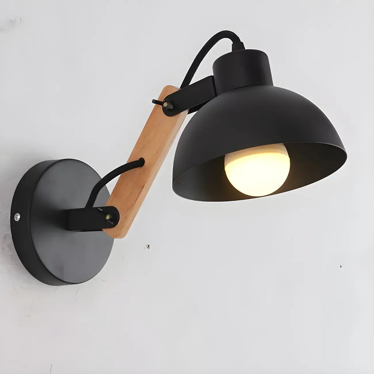 Stylish Natural Wood and White Metal Swing Arm Wall Light Image - 3 | homeyfad