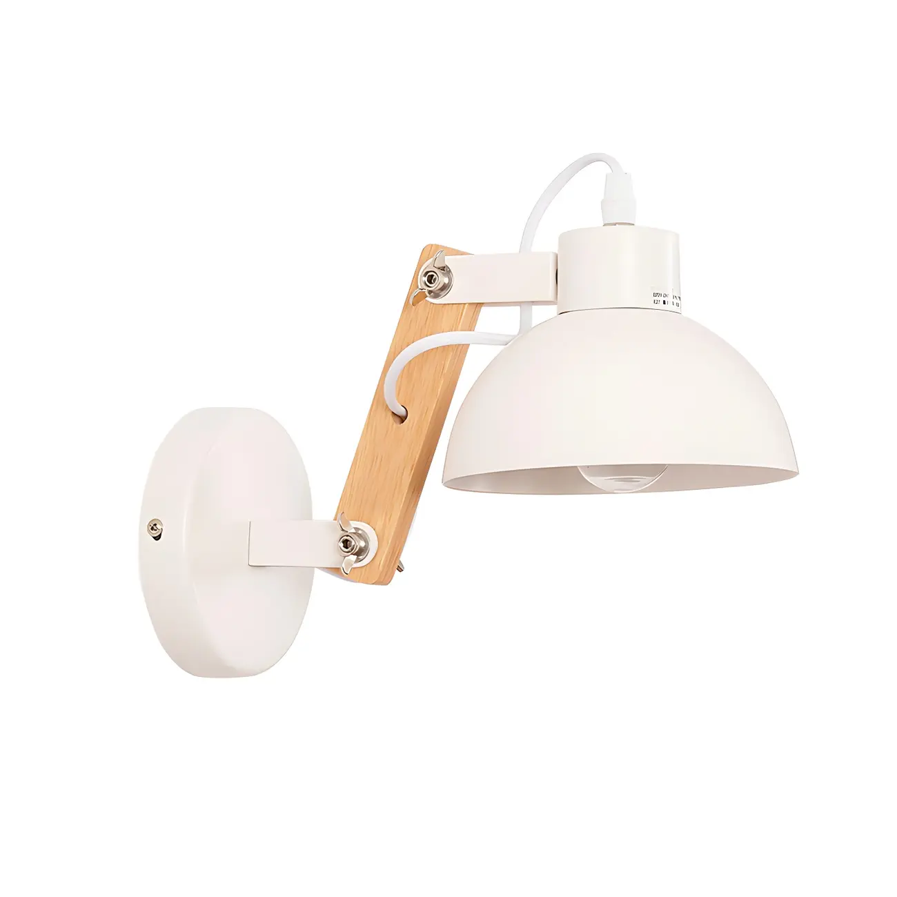 Stylish Natural Wood and White Metal Swing Arm Wall Light Image - 7 | homeyfad