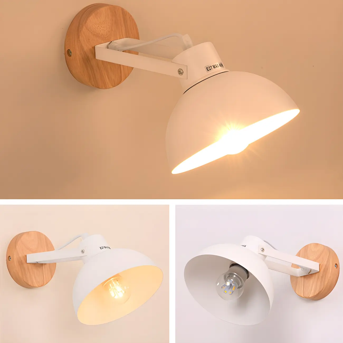 Stylish Natural Wood and White Metal Swing Arm Wall Light Image - 10 | homeyfad