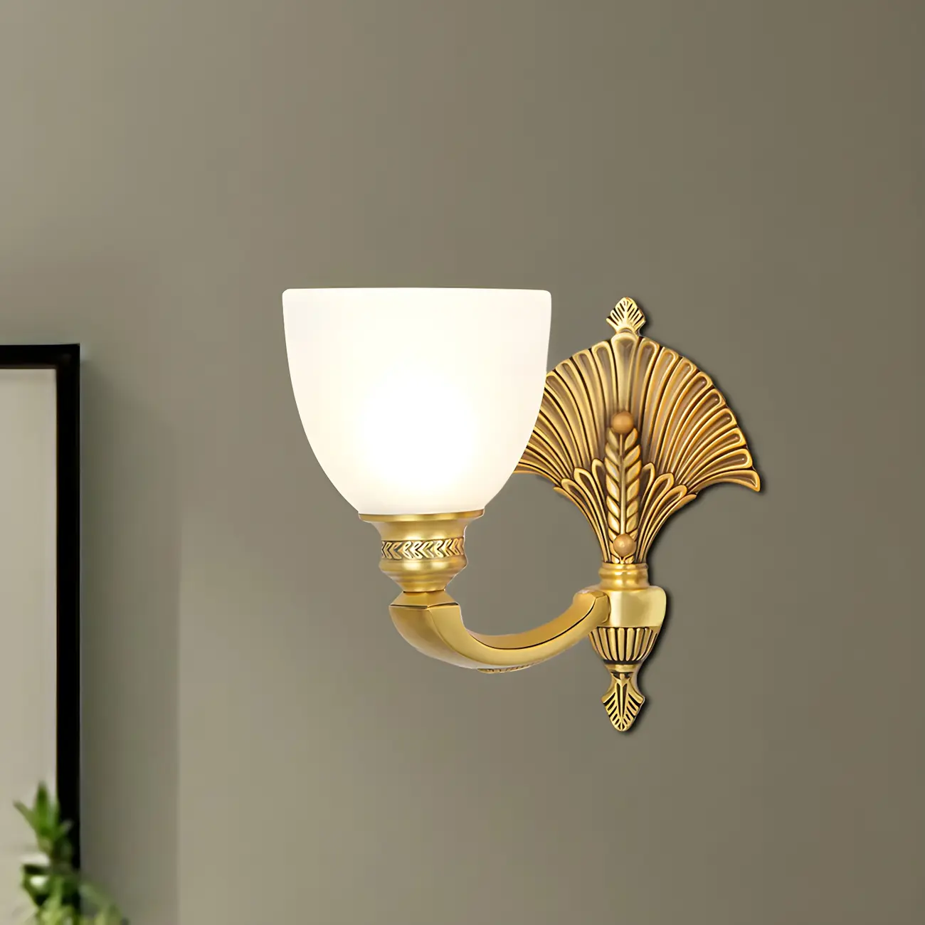 Colonial Bowl Brass Gold Glass Up Wall Light Fixture  Image - 1 | homeyfad