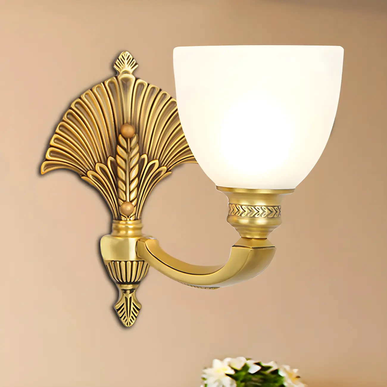 Colonial Bowl Brass Gold Glass Up Wall Light Fixture  Image - 2 | homeyfad