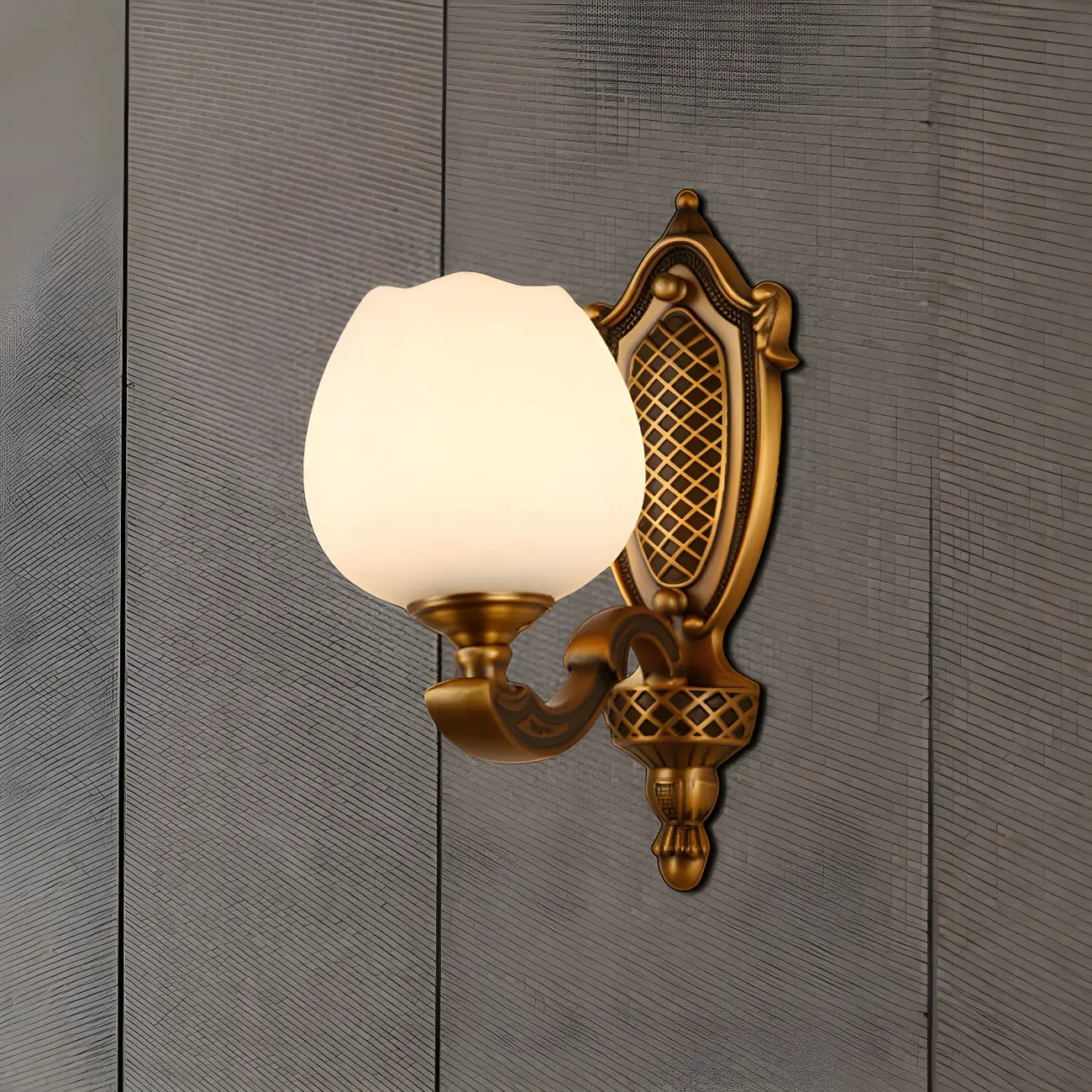 Vintage Brass Wall Light with White Glass for Bedroom Image - 1 | homeyfad