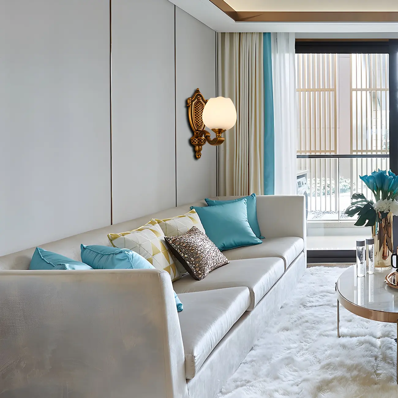 Vintage Brass Wall Light with White Glass for Bedroom Image - 4 | homeyfad