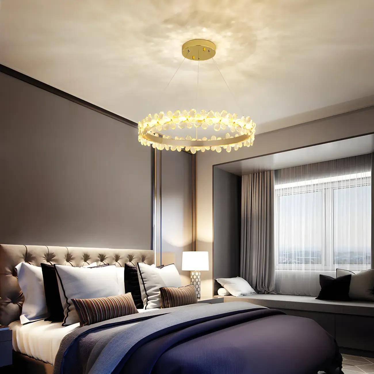 Modern Crystal Ring LED Chandelier for Dining Room Image - 4