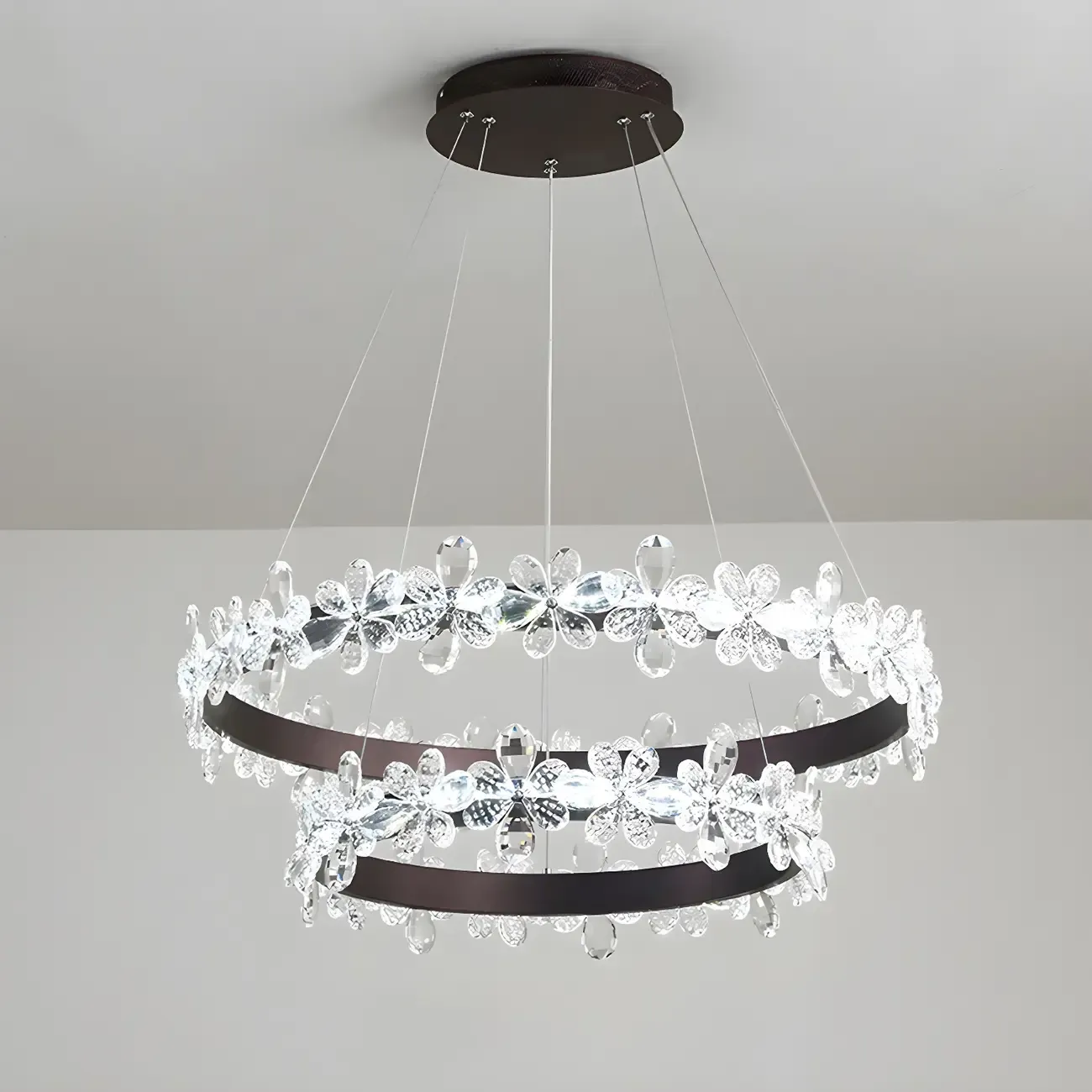Modern Crystal Ring LED Chandelier for Dining Room Image - 9